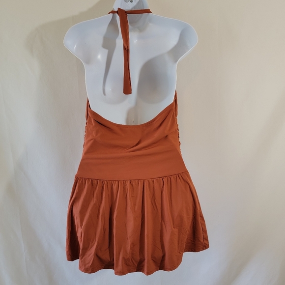 BLUE|Rod Beattie Chestnut Ruched Plunging Halter One Piece Swimsuit Sz 12 Sexy - Picture 2 of 12